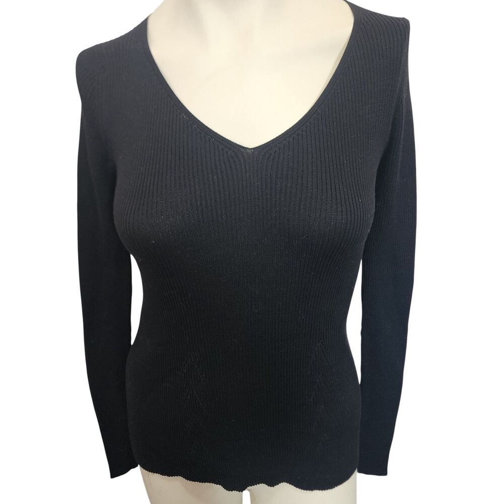 Peruvian Connection Pima Cotton Sweater Womens S Black Ribbed V Neck Peru Knit